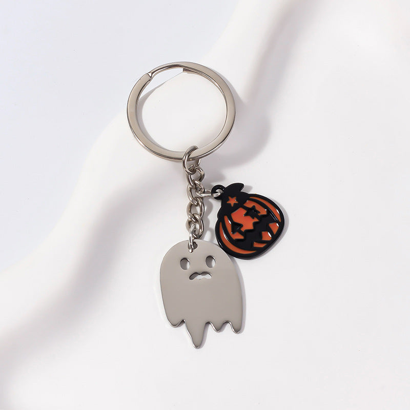 Wholesale   Halloween Cartoon Ghost Pumpkin Stainless Steel Keychain