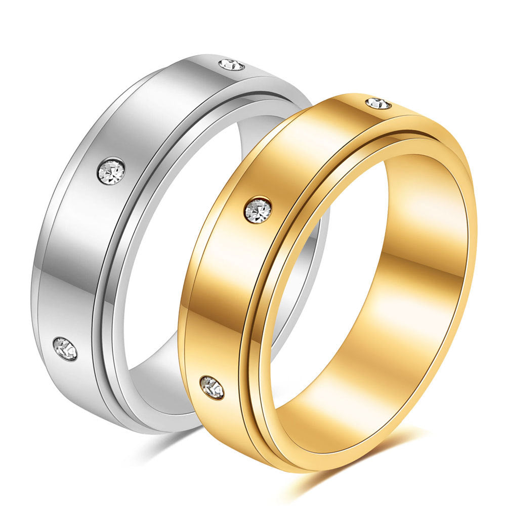 Wholesale  Symmetrical Diamond Decompression Rotatable Titanium Steel  Ring