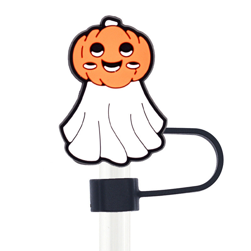 Wholesale 50pcs 10mm Straw Cover Cartoon Cute Ghost Silicone Straw Caps for Cup Decoration Straw Tube Cap ACC-SCR-SSL003