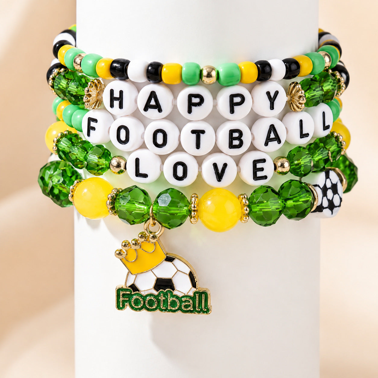 Wholesale Natural Stone Handmade Beads Football Bracelet Set Trendy Fashion Accessory