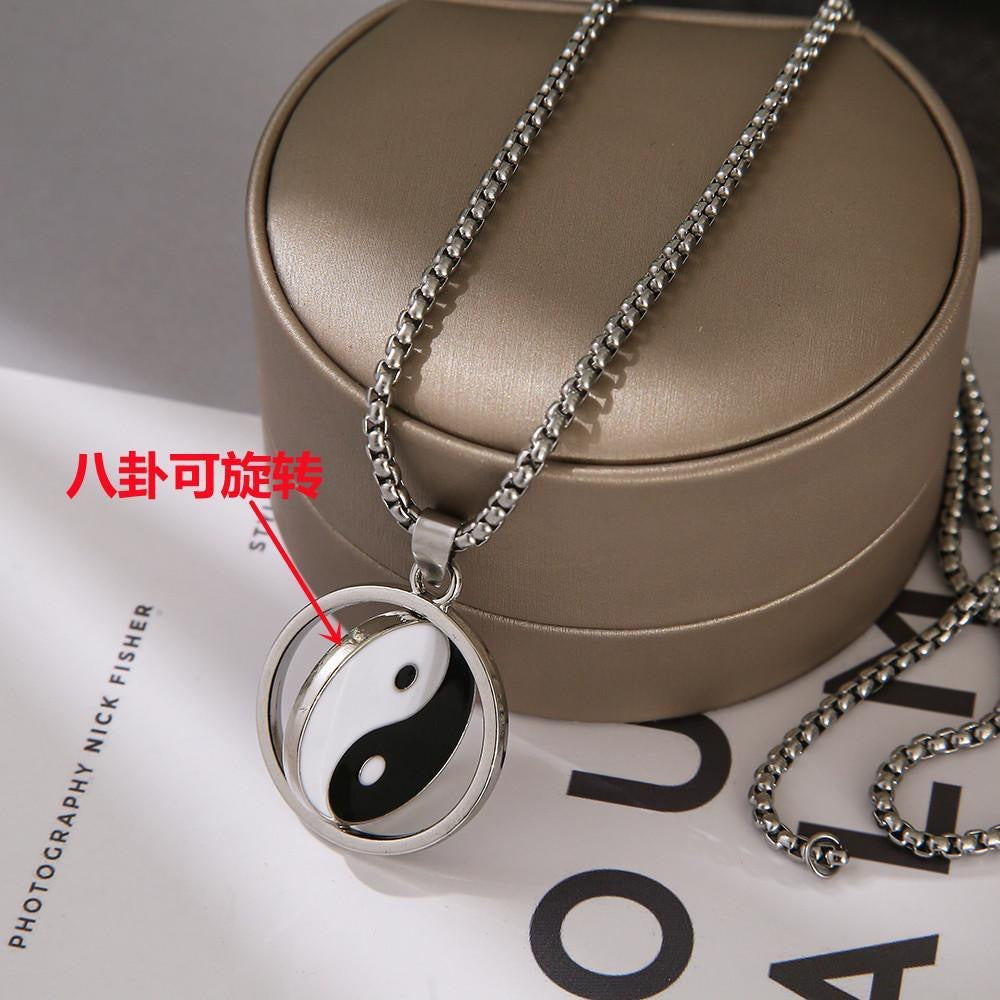 Wholesale Stainless Steel Drip Oil Tai Chi Gossip Pendant Necklace Chinese Style Hip Hop Trendy Jewelry Accessory for Party