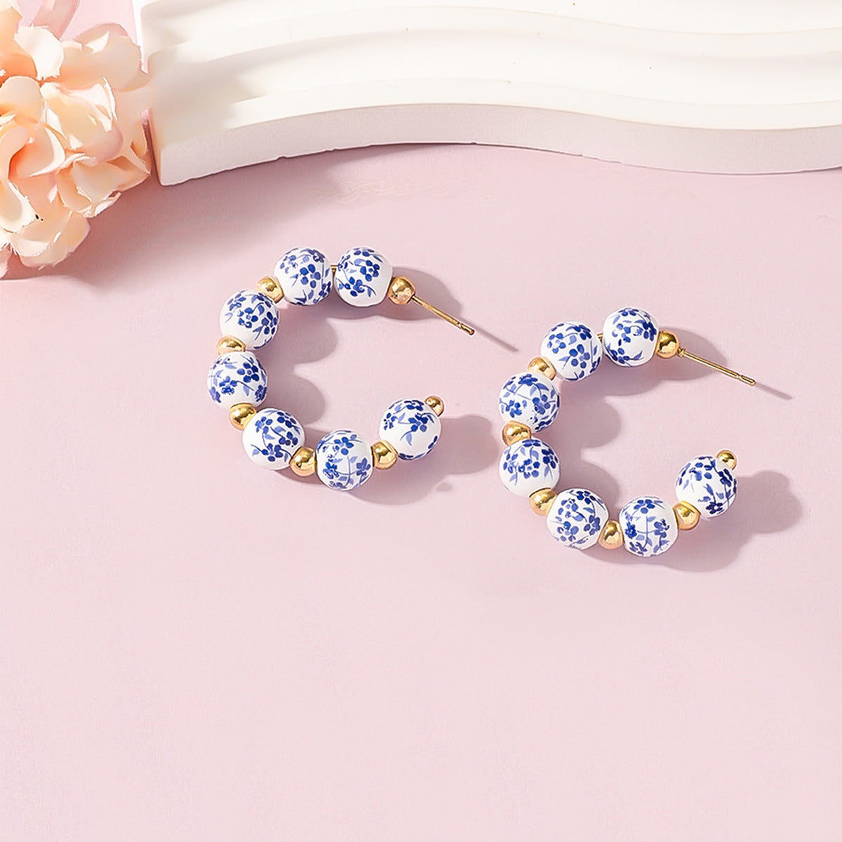 Wholesale Cup and Plate Shaped Ceramic Blue and White Porcelain Earrings