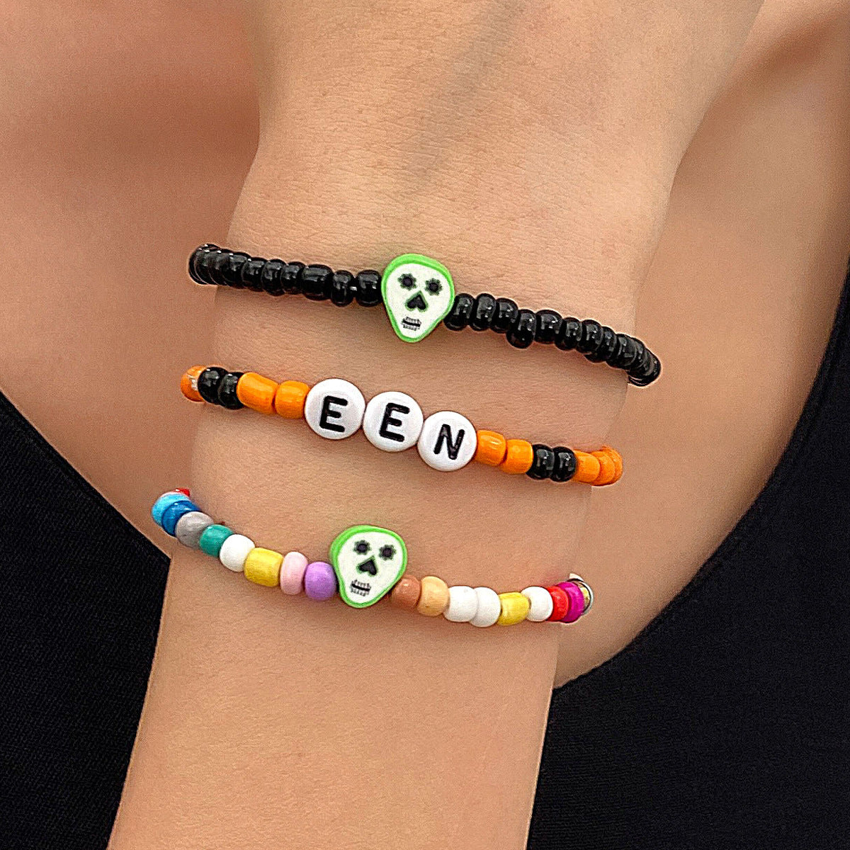 Wholesale  Alphabet Bead Bracelet Set Bohemian Ghost Pumpkin Jewelry Accessory for Women Festival Gift