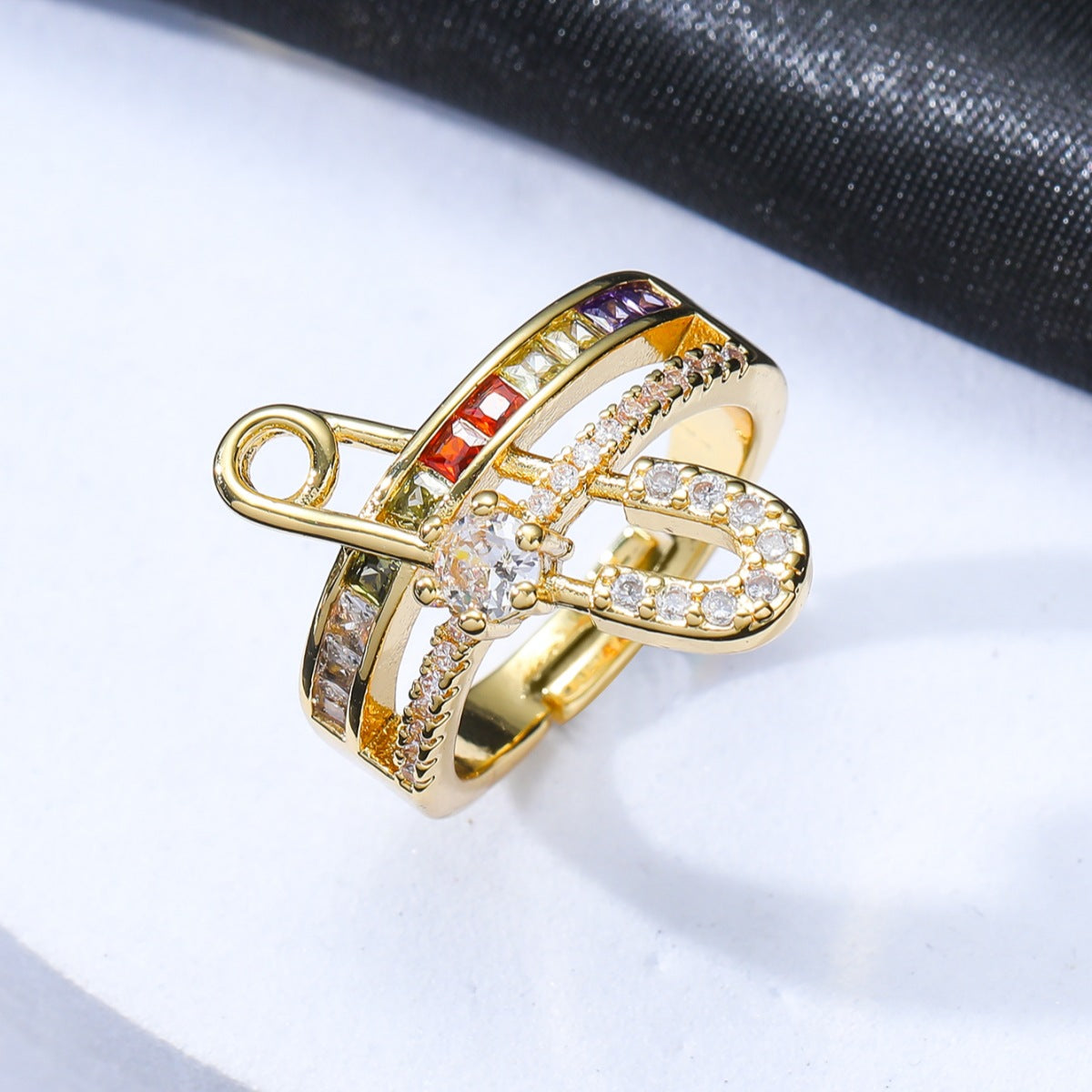 Wholesale  light luxury open multi-color zircon ring