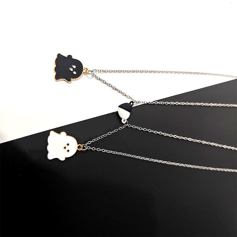 Wholesale Black and White Ghost Cartoon Stainless Steel Necklace