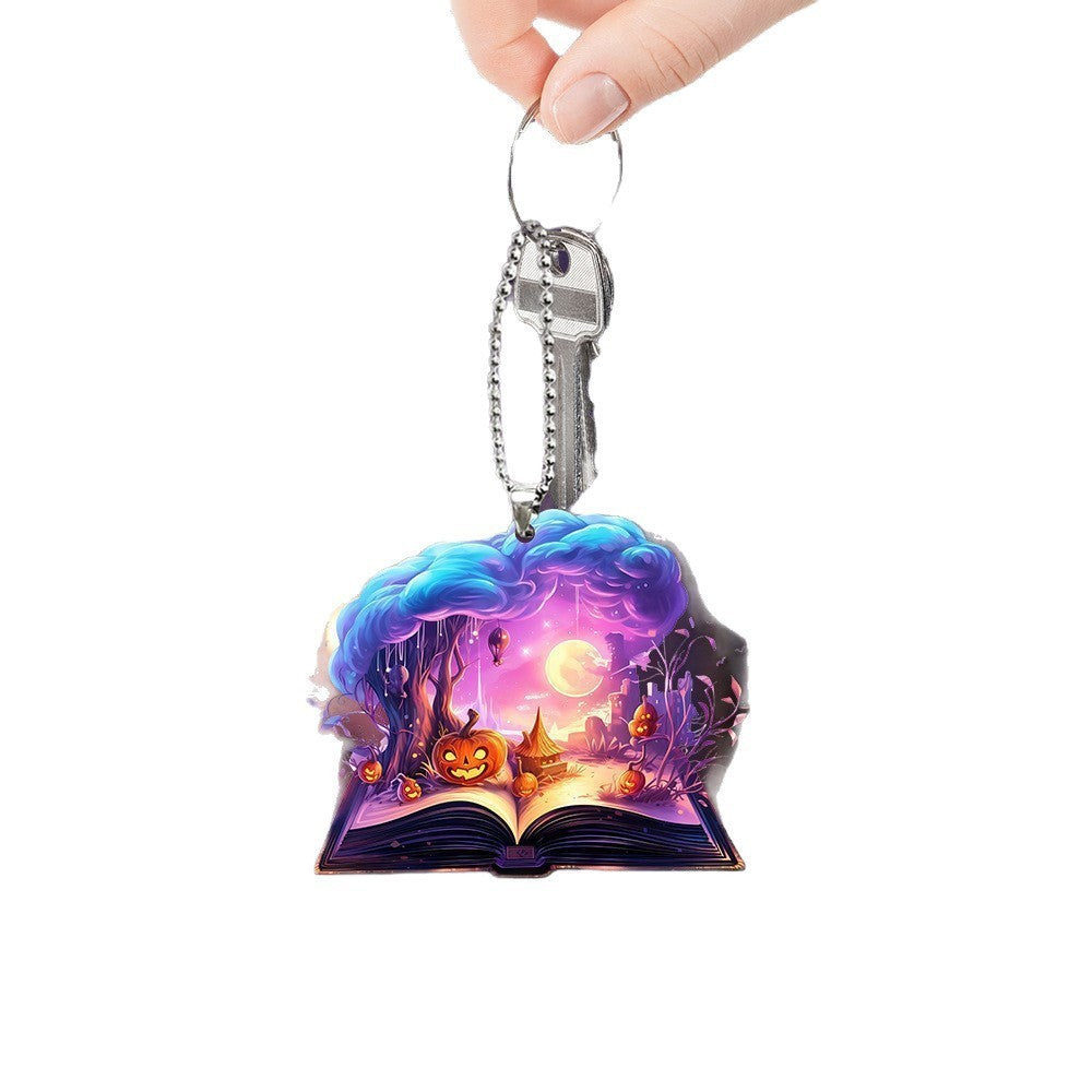 Wholesale Acrylic  Pumpkin Mushroom Cloud Moon Magic Book Keychain