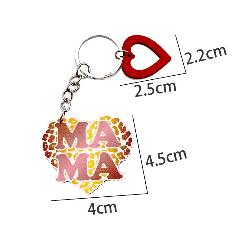 Wholesale Heart Shape MAMA Wooden Keychain ACC-KC-TuoYi009