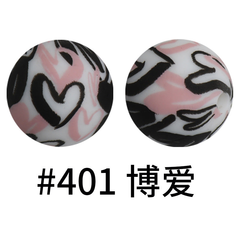 Wholesale 50pcs Western Style Leopard Skull Color Aztec Printed Silicone Balls Beads ACC-BDS-HeSheng003