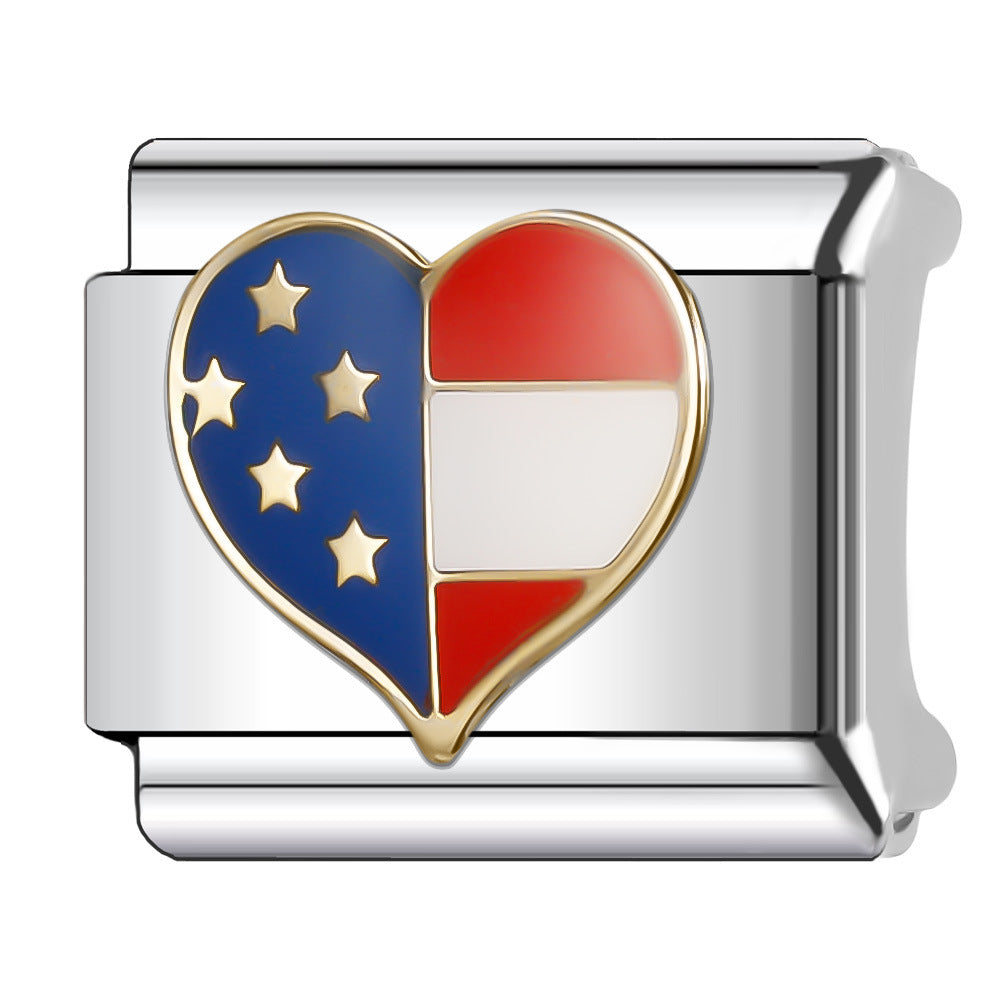 Wholesale Italian Charm Bracelet 9mm DIY Splicing American Flag Series Stainless Steel Composable Bracelet