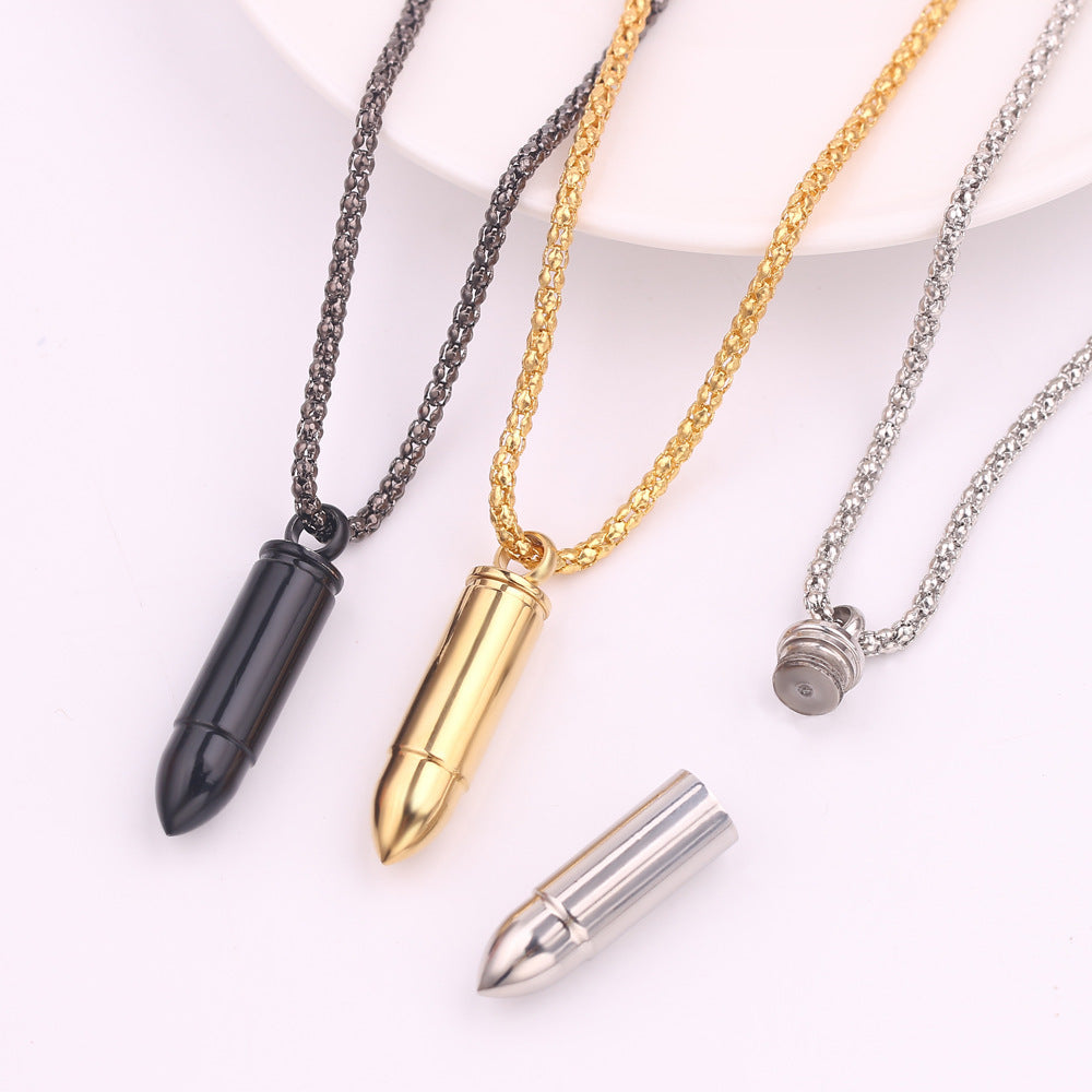Wholesale  men's domineering pendant stainless steel bullet can be opened necklace