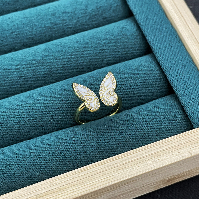 Wholesale Light Luxury Enamel Dropping Glaze Butterfly Flower Ring