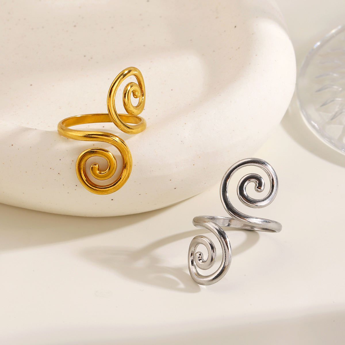 Wholesale European Style Swirl Open Ring,  Gold Plated Stainless Steel,  Fashion Jewelry Accessory for Women