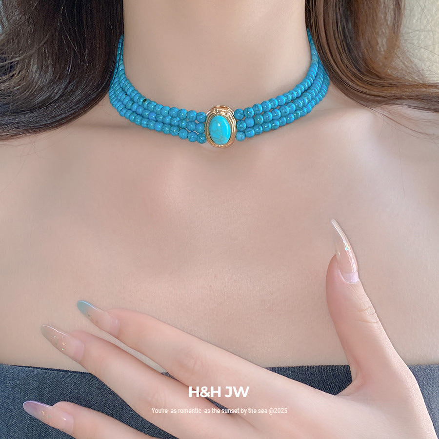 Wholesale Retro Multi-Layer Turquoise Bead Necklace,  Fashion Accessory for Women,  Boutique Resale