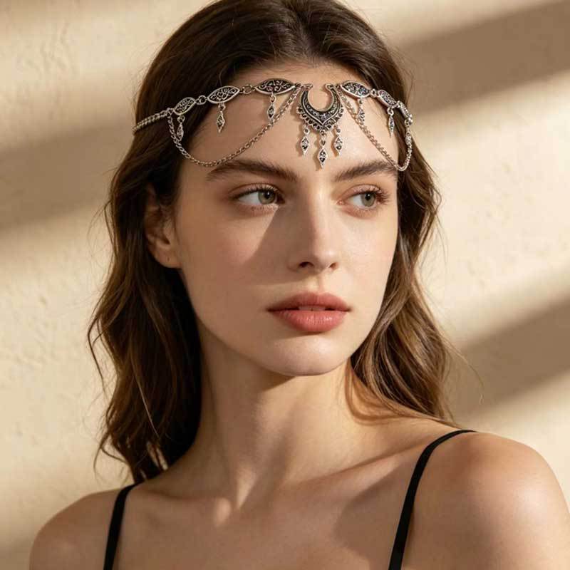Wholesale Chic Exotic Rhinestone Coin Tassel Hair Chain Retro Geometric Head Chain Fashion Accessory