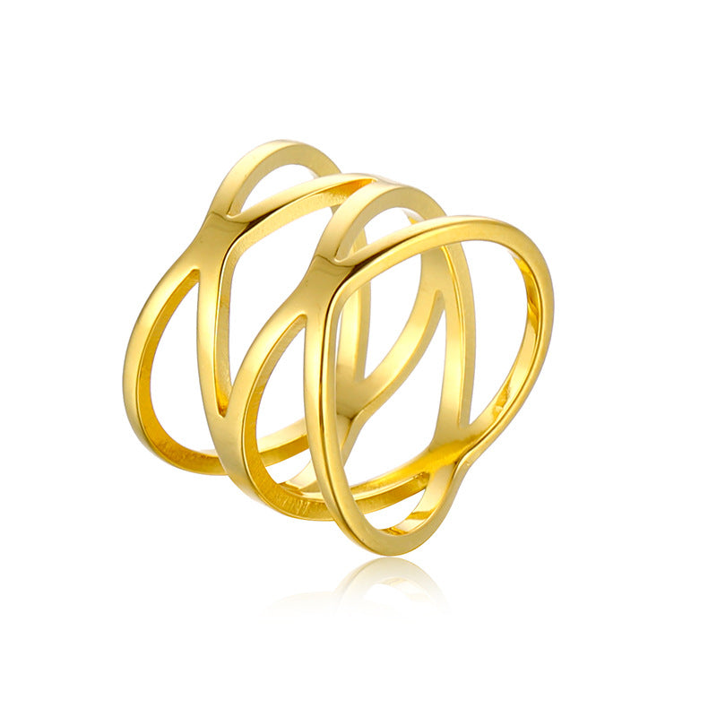 Wholesale Titanium Steel Cross Grid Lines Women's Rings ACC-RS-JinJ002
