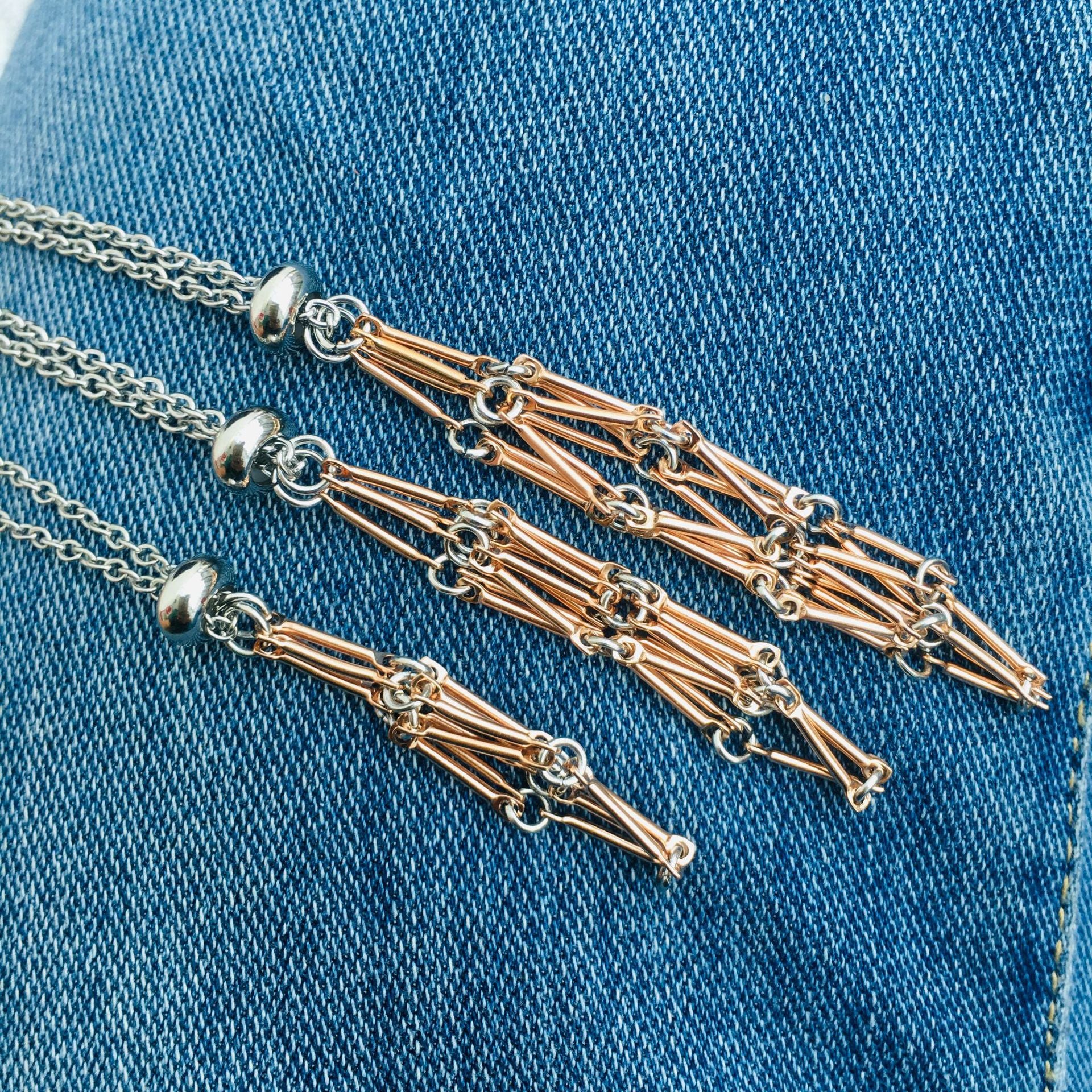 Wholesale Crystal Natural Stone Bamboo Adjustable Stainless Steel Mesh Necklace ACC-NE-RongGuan003