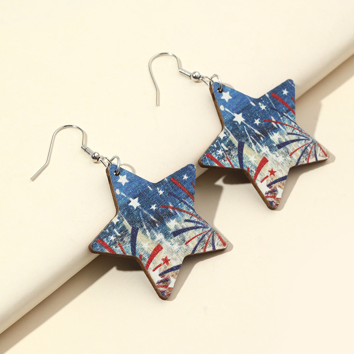 Wholesale  Independence Day US Flag Printing Stars Wooden Personalized Earrings