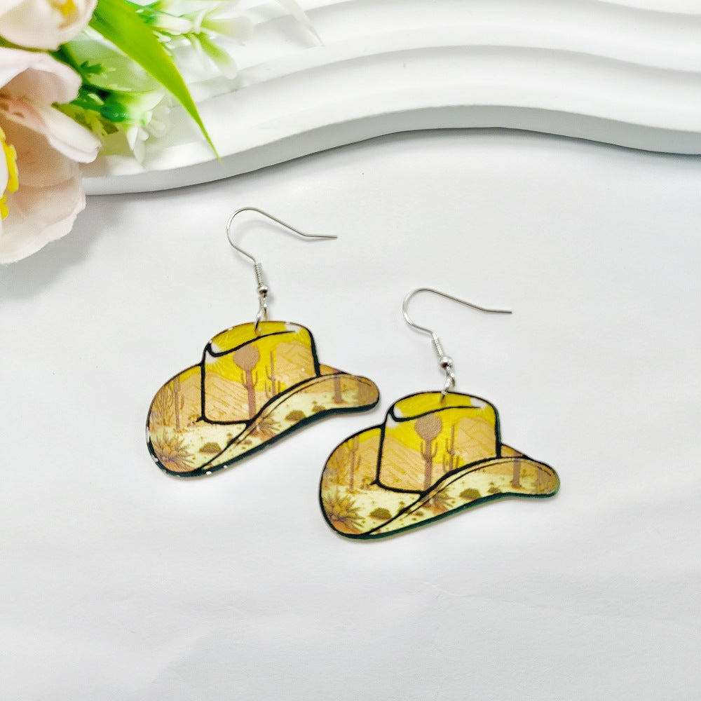 Wholesale Western Cowboy Style Earrings Cowboy Hat Acrylic Earrings ACC-ES-Qiyu010