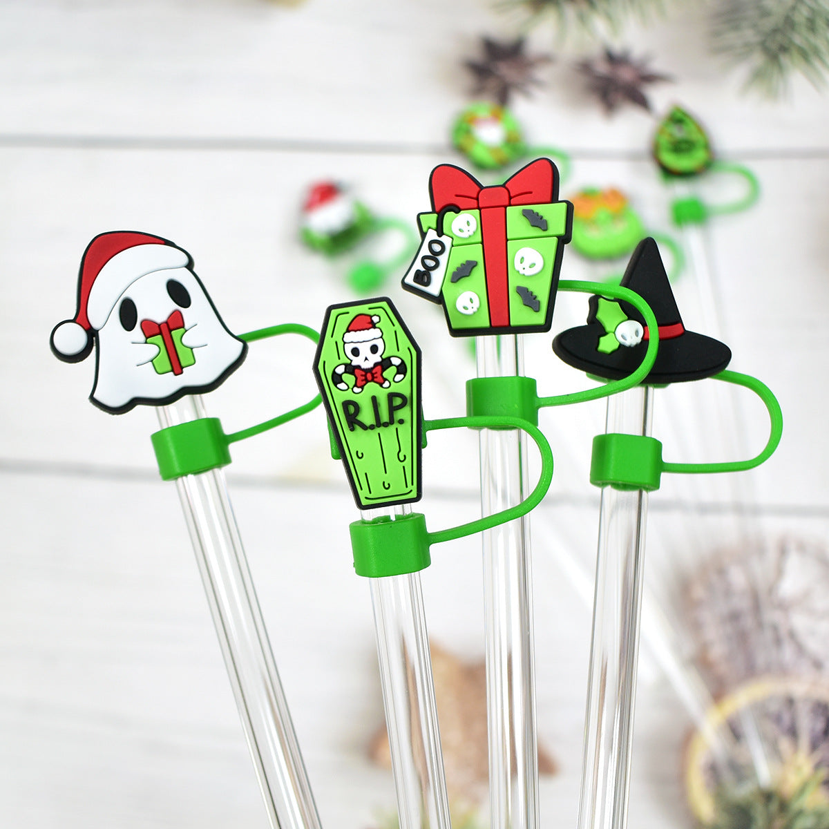 Wholesale  Random 100pcs Cartoon   10mm PVC Soft Straw Tube Cap