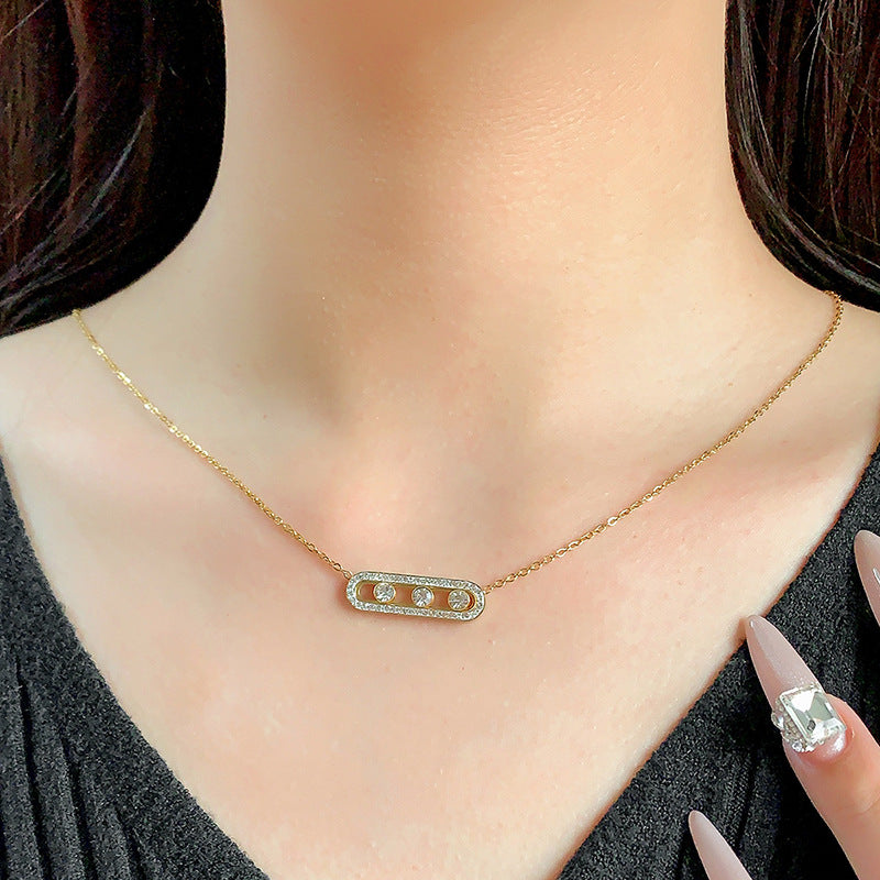 Wholesale Chic Heart Cat Eye Pendant Paperclip Chain Necklace Gold Tone Titanium Steel Fashion Jewelry Accessory For Daily Wear Gift