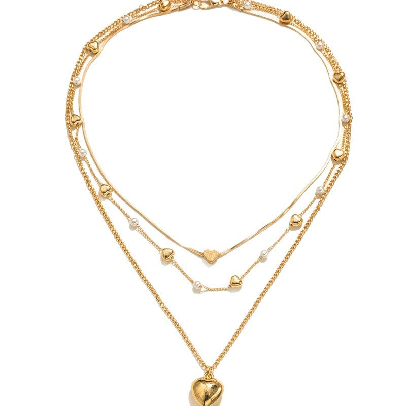 Wholesale Heart Chain Pearl Necklace Layering Jewelry Trendy Fashion Accessory Gift