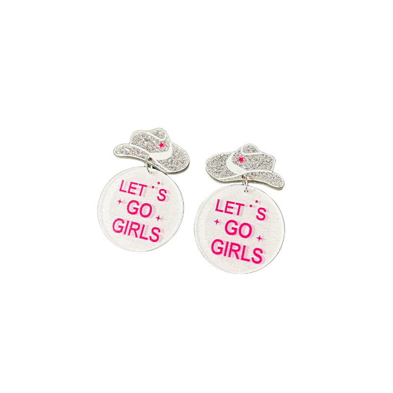 Wholesale Western Style Cowboy Hat Disco Ball Acrylic Earrings ACC-ES-XP008