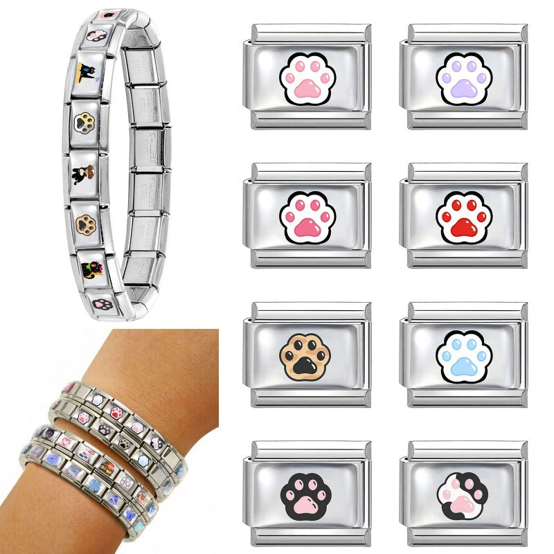 Wholesale Cute Pet Paw Print Charms Stainless Steel For DIY Bracelet Making Fashion Jewelry Accessory Gift