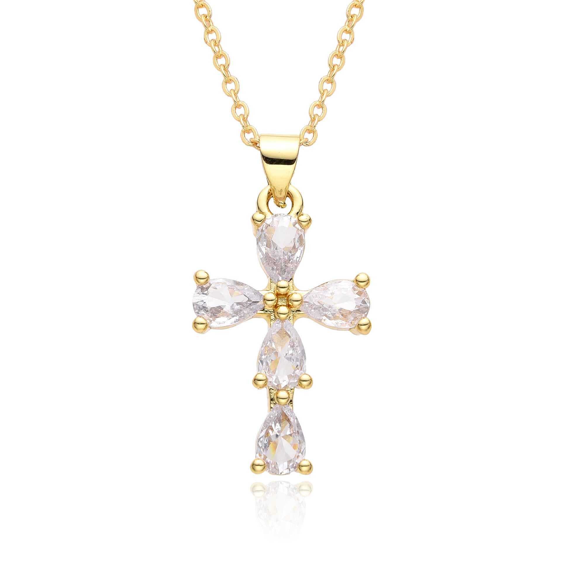 Wholesale Pearl zircon cross necklace  light luxury personalized colorful  necklace
