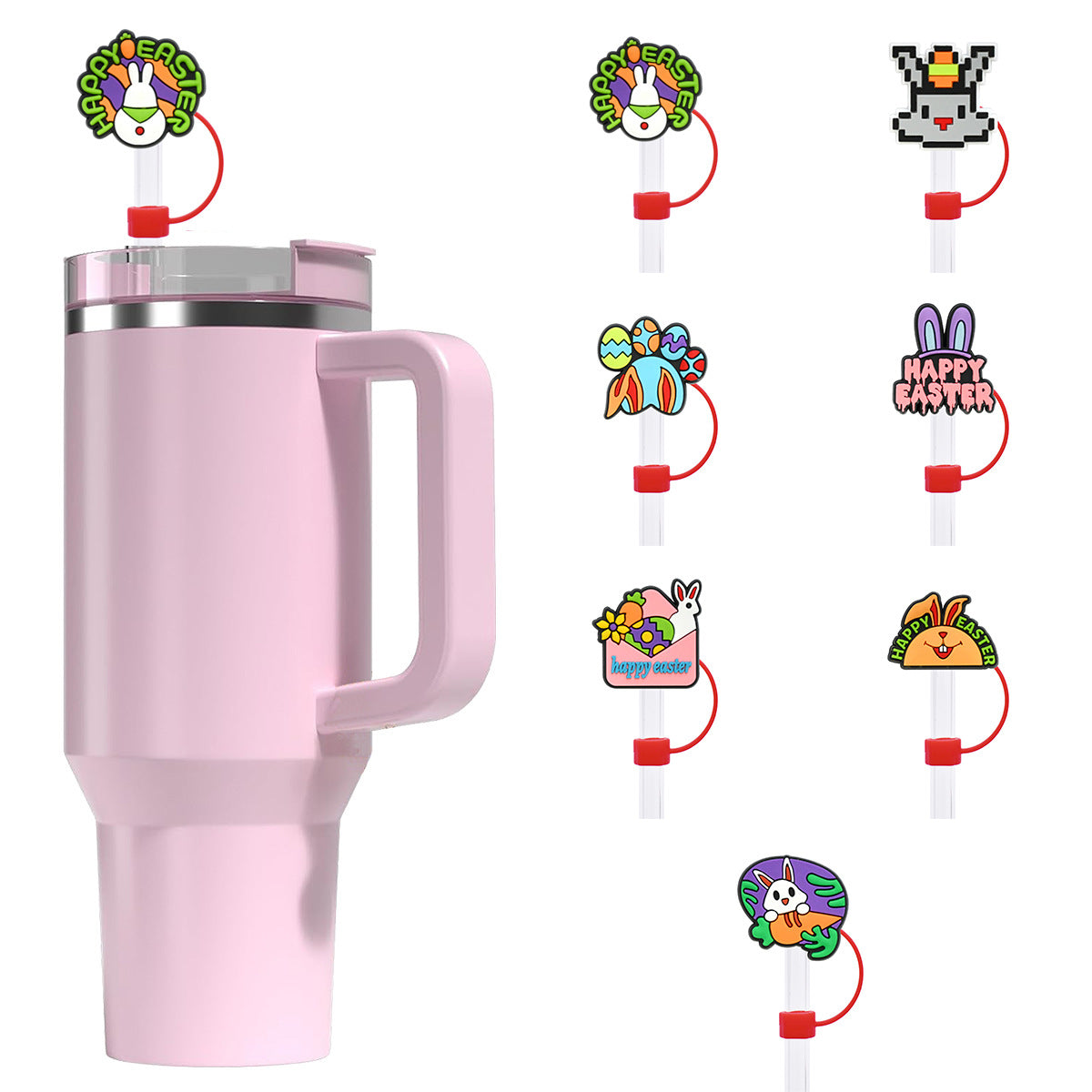 Wholesale Random 50pcs Easter Cute Bunny 10mm PVC Soft Straw Tube Cap