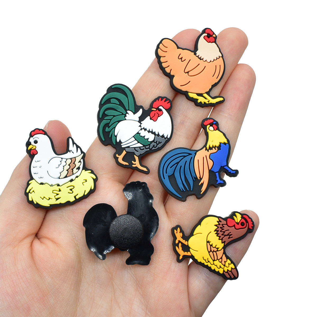 Wholesale Random 100pcs Rooster and Hen   PVC Soft Rubber Shoe Buckle Decoration