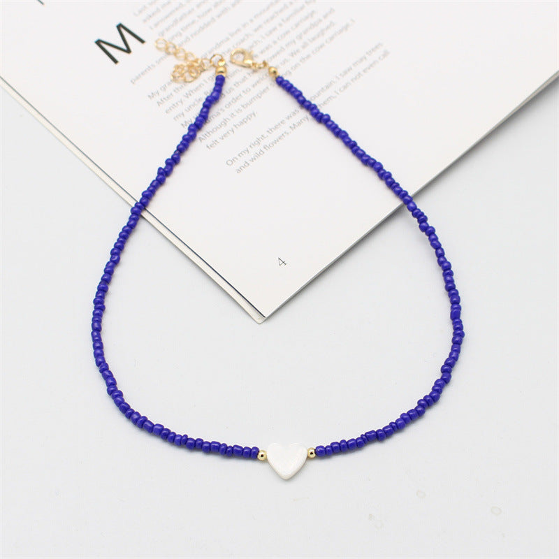 Wholesale  bohemian style hand-woven shell love rice beads beaded necklace
