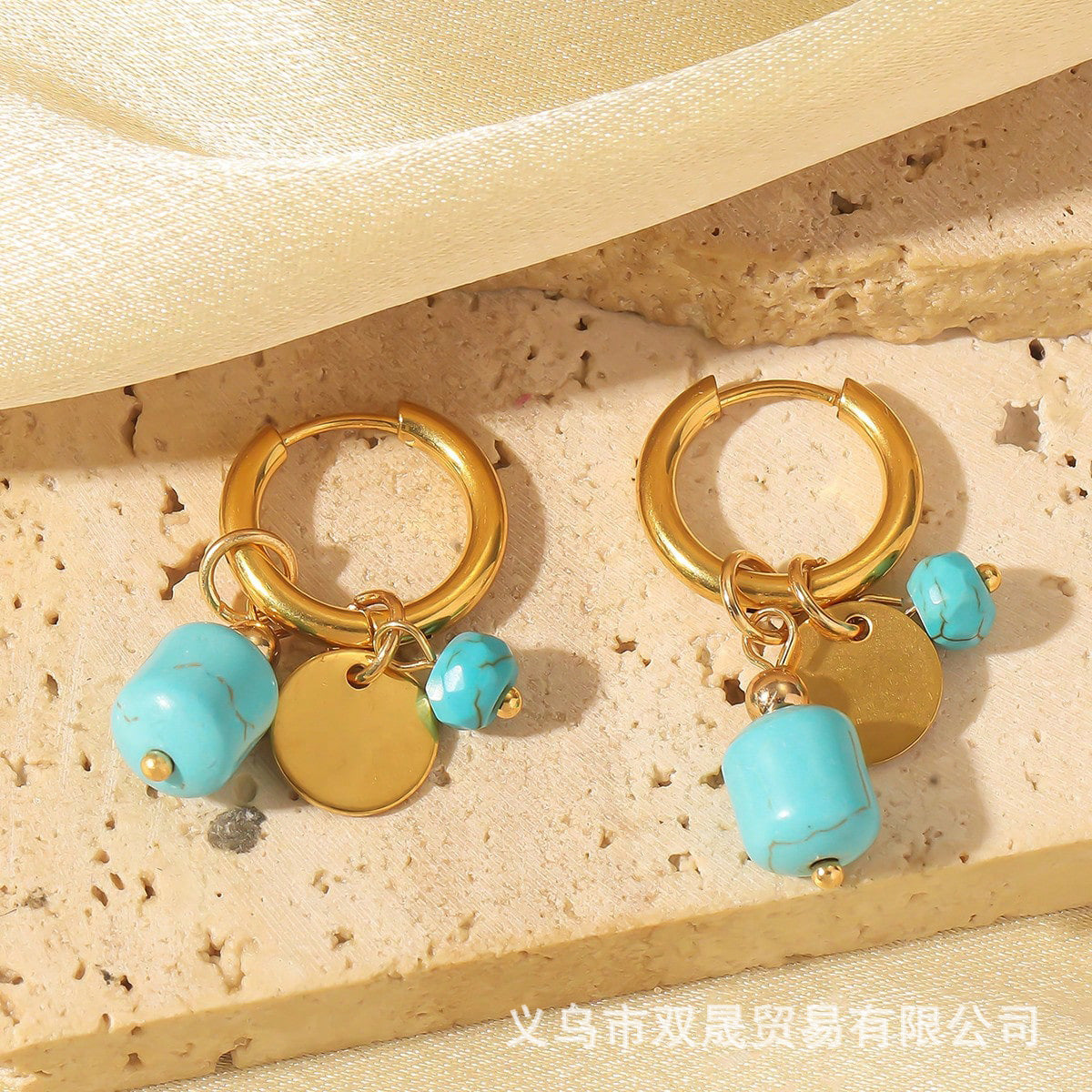 Wholesale Electroplated Gold Stainless Steel Bohemian Turquoise Earrings Boutique Resale