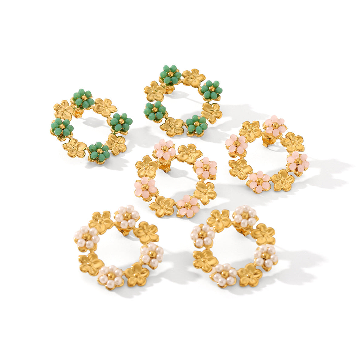 Wholesale  Stainless Steel 18K Gold Pearl Wreath Earrings