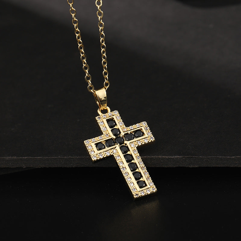 Wholesale Trendy Hip Hop Colorful Cross Pendant Necklace Gold Plated Copper Chain Boutique Jewelry Gift