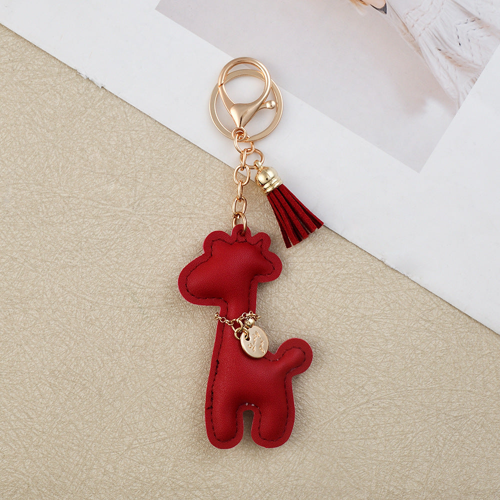 Wholesale Giraffe PU Leather Keychain Cute Fashion Bag Charm Car Key Accessory Gift Boutique