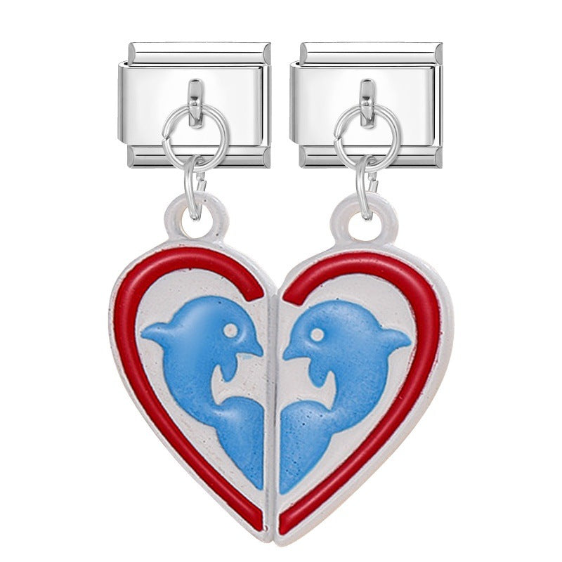 Wholesale Italian Charm Bracelet 9mm DIY Splicing Double Charm DIY Ring Stainless Steel Composable Bracelet