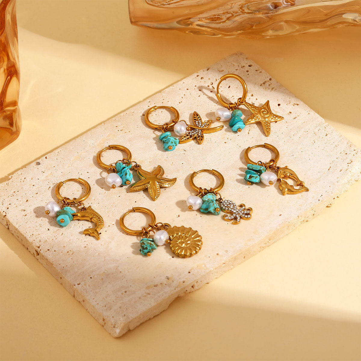 Wholesale Stainless Steel Vintage Gold-Tone Ocean Series Double Dolphin Earrings Women Fashion Jewelry Accessory