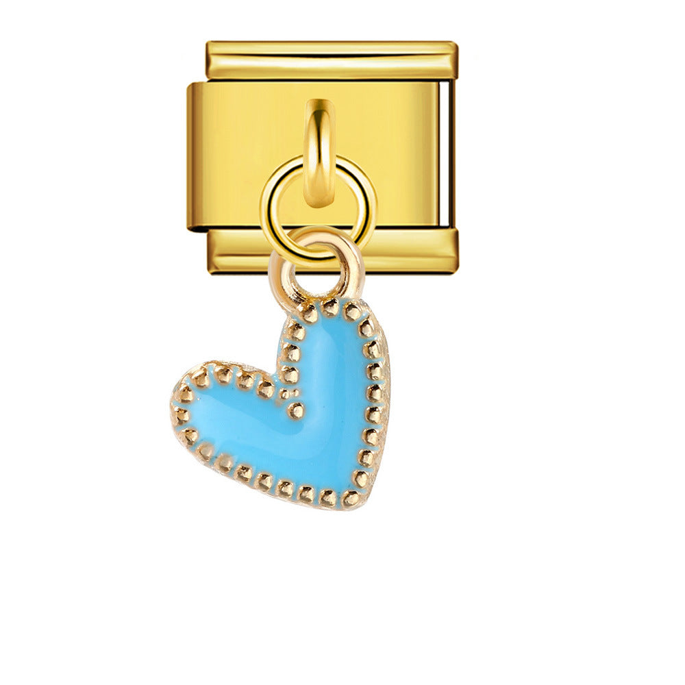 Wholesale  Italian Module Heart Pendant Series Titanium Steel Oil Drip DIY Bracelet