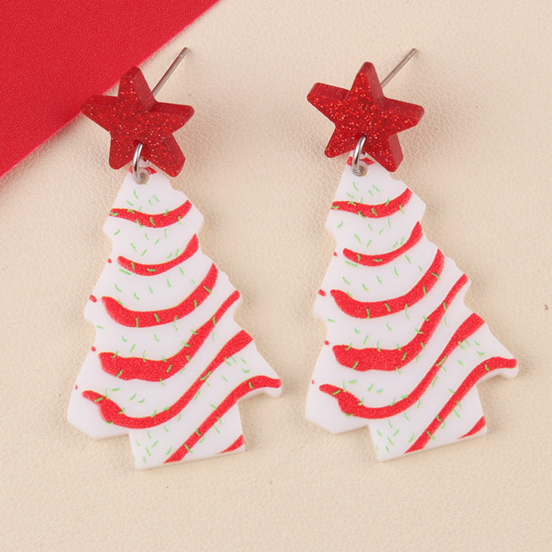 Wholesale  Christmas Acrylic Five-Pointed Star Christmas Tree Earrings