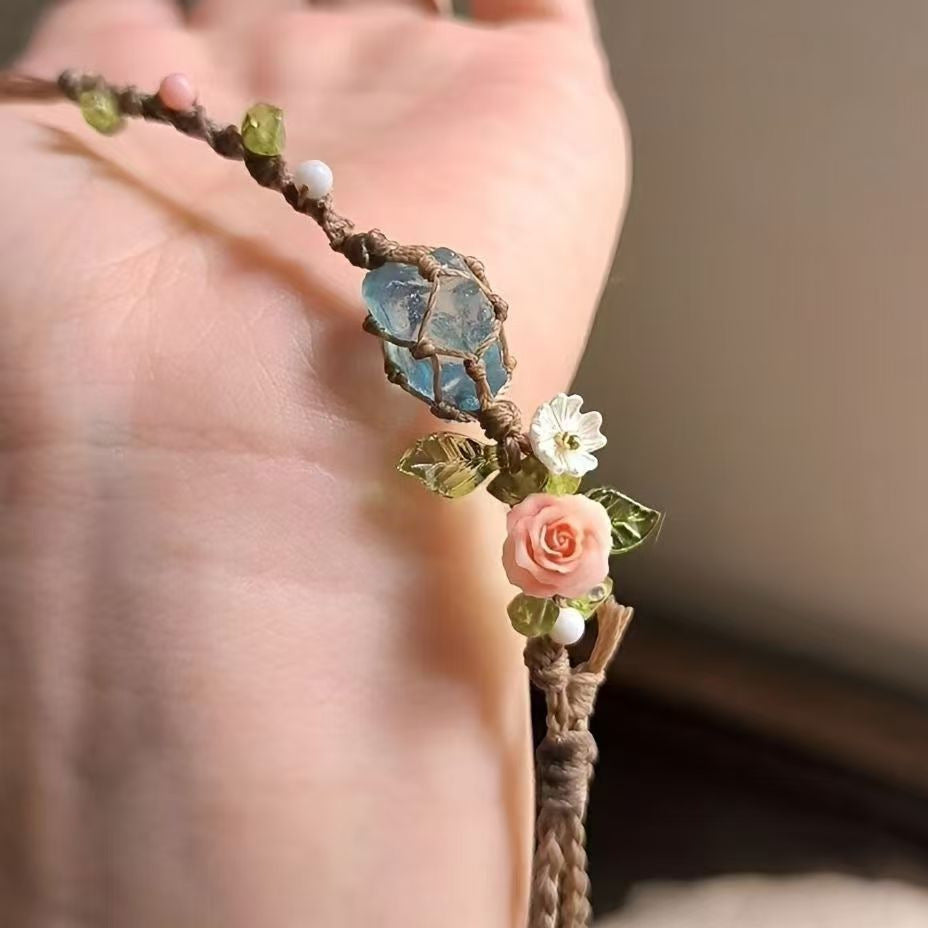 Wholesale Natural Aquamarine Raw Stone Bracelet Handwoven Rope - Stylish Gift for Besties
