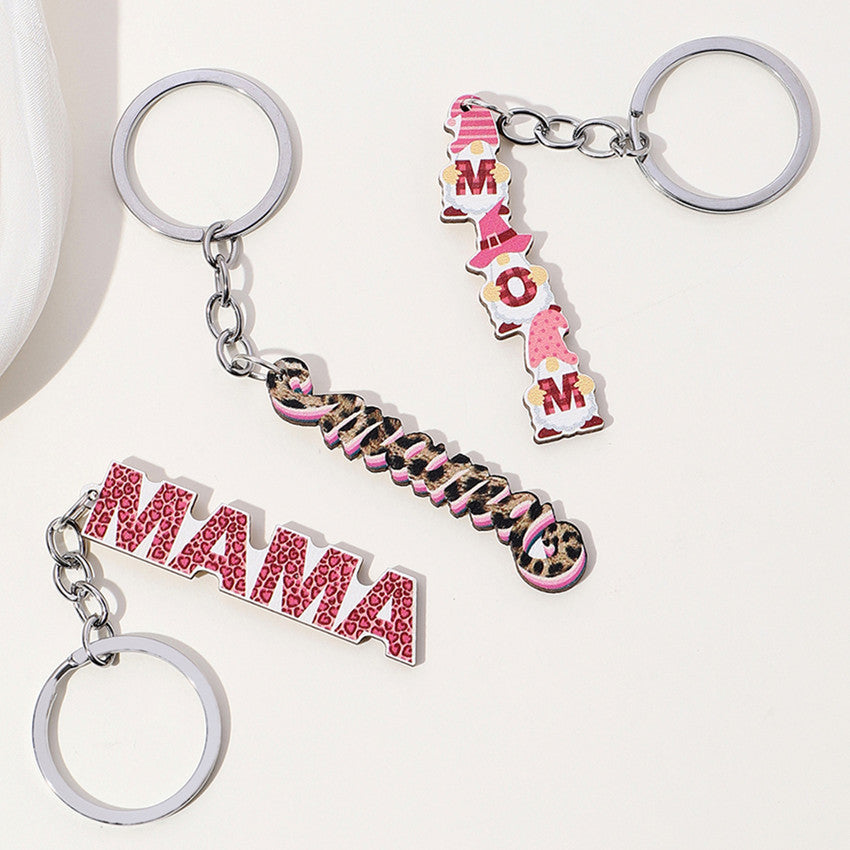 Wholesale MAMA leopard print Mother's Day wooden keychain ACC-KC-RongR030