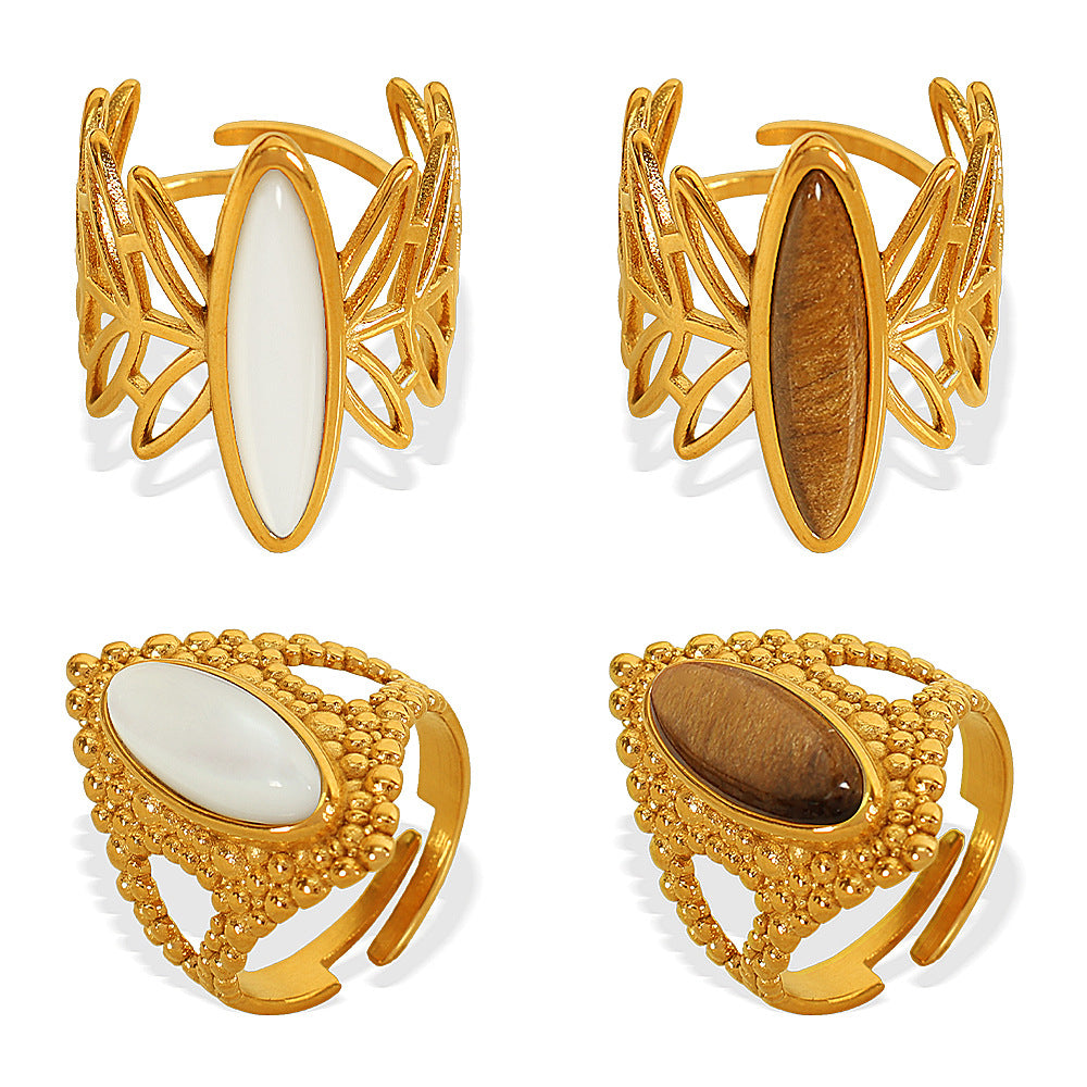 Wholesale Bohemian Resort Style Titanium Steel Titanium Steel Tiger Eye Stone Ring Personalized Fashion Open Ring