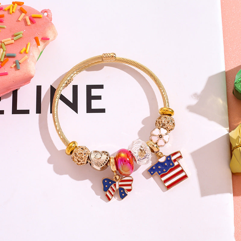 Wholesale American Independence Day Butterfly Hot Air Balloon Beaded Stainless Steel Bracelet ACC-BT-QingLian005