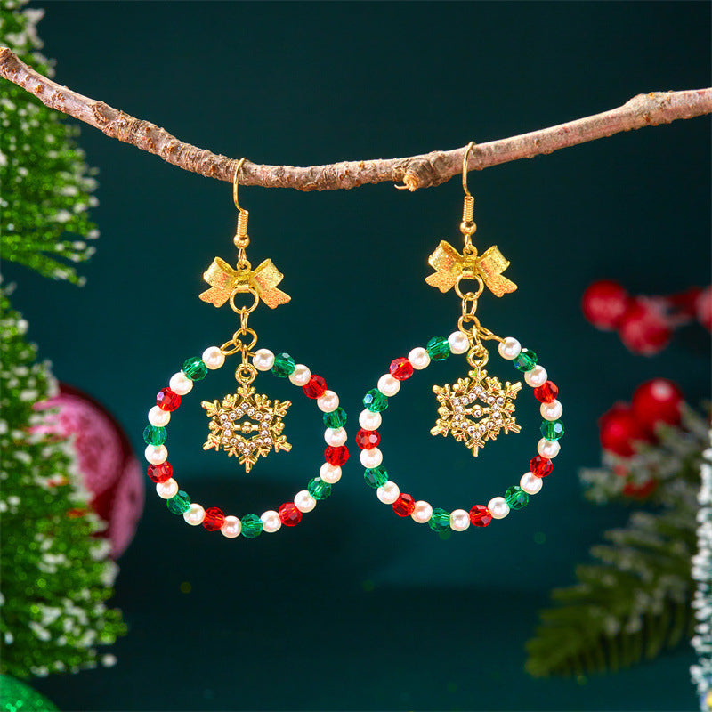 Wholesale Colorful Christmas Wreath Bow Earrings