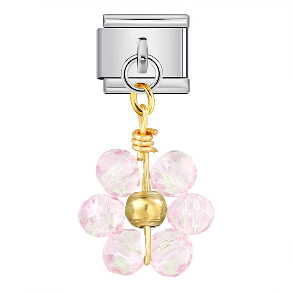 Wholesale Italian Charm Bracelet 9mm DIY  Crystal Bead Flower Pendant Creative Stainless Steel Composable Bracelet