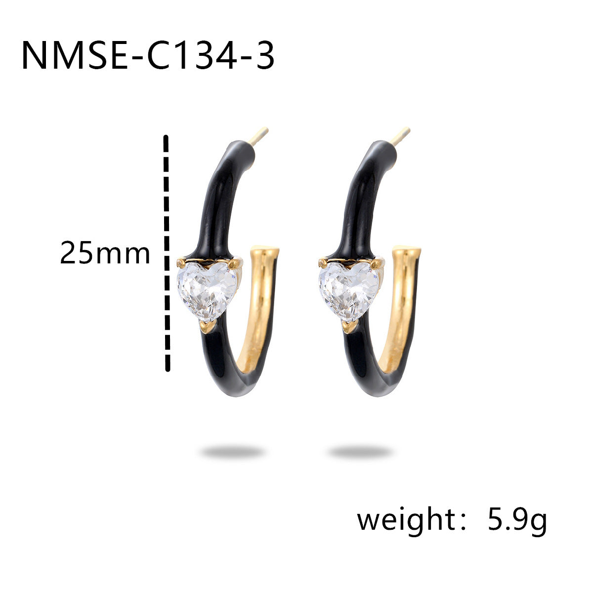 Wholesale C- shaped drop oil lovely zircon stainless steel earrings