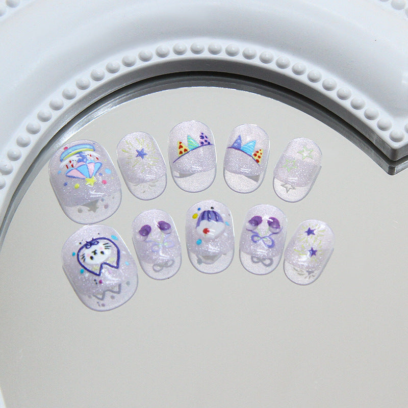 Wholesale 10 Pieces/box Cartoon Cat Cherry Nails Kits Children's Nail Stickers