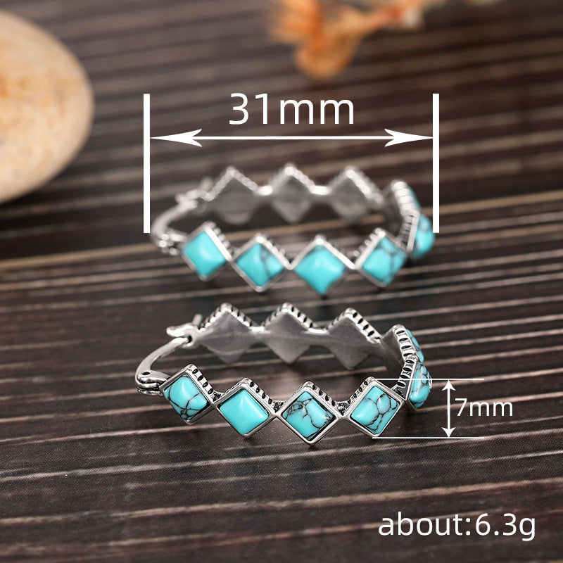 Wholesale Turquoise Diamond U-Shaped Earrings Fashion Jewelry Accessory for Boutique Resale