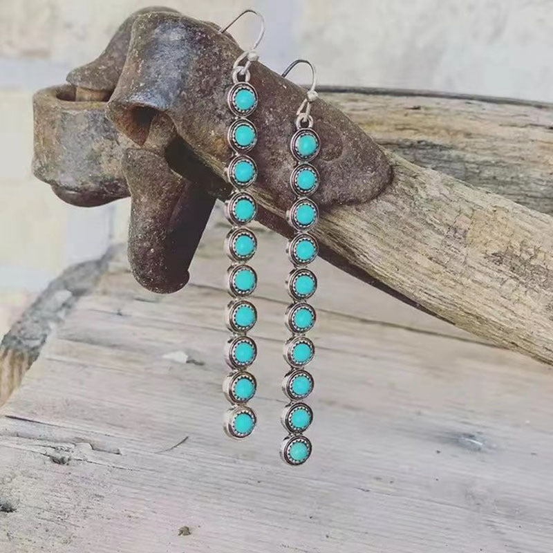 Wholesale Retro Long Turquoise Earrings Bohemian Style Simple Jewelry Creative Earrings