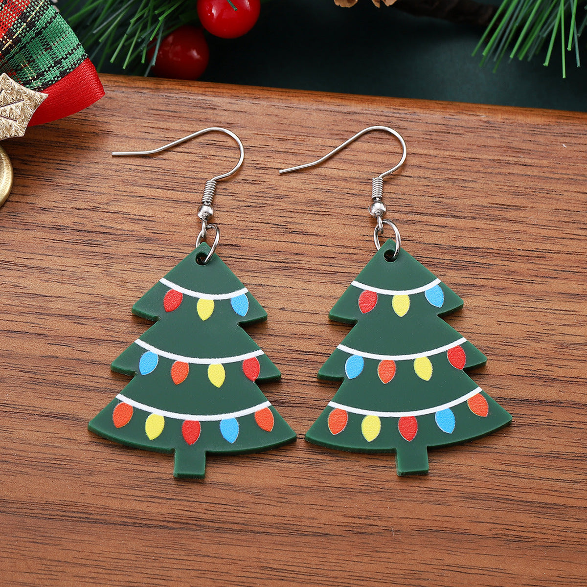 Wholesale Christmas lights Christmas tree pendant earrings acrylic Christmas earrings